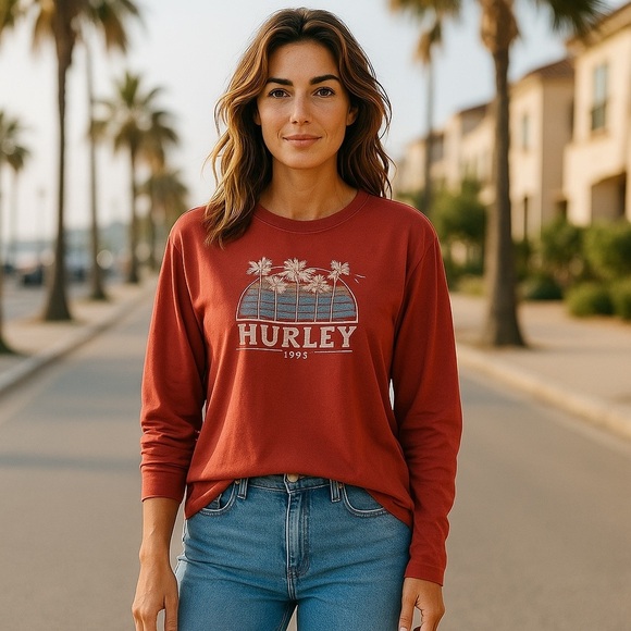 Hurley Red Graphic Long Sleeve Shirt size L - Picture 1 of 6